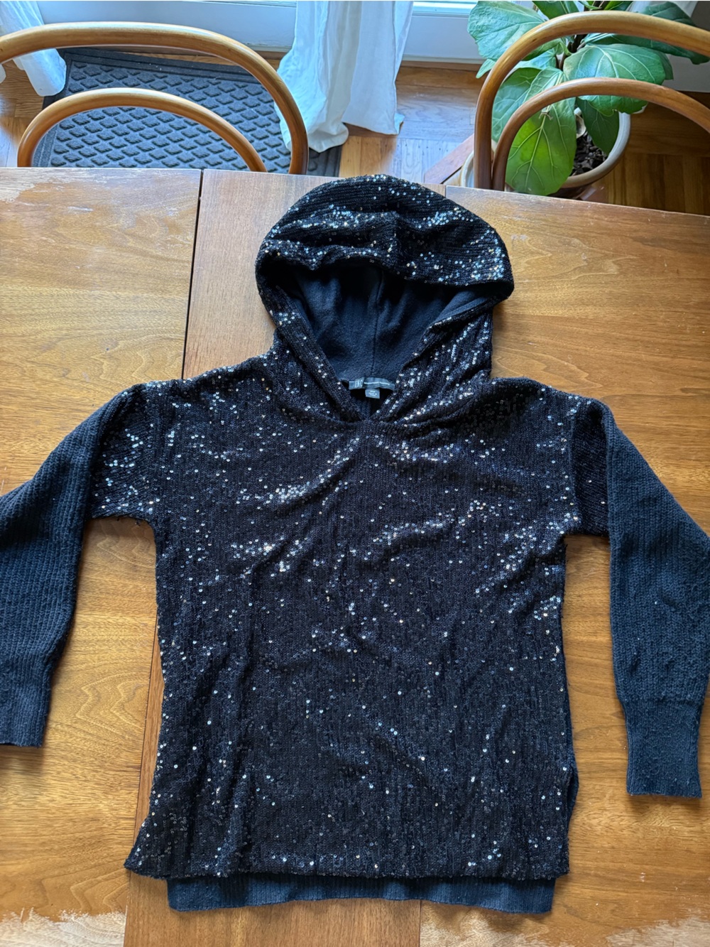 INC International Concepts Black Sequin Hooded Sweater